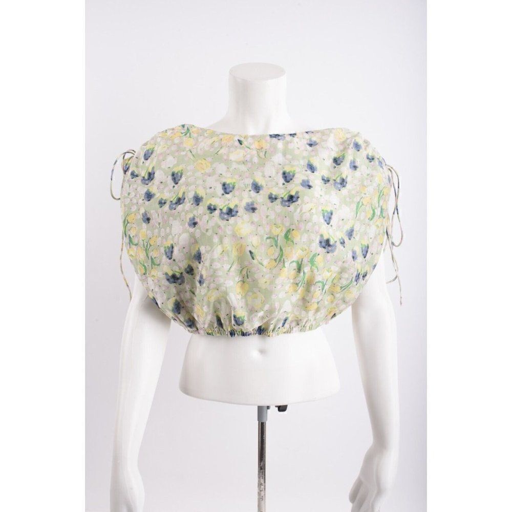 Elliatt Womans Bateau Blouse Shirt Top M Green Blue Yellow Floral Cropped NWT